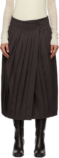 REMAIN Birger Christensen Brown Pleated Midi Skirt
