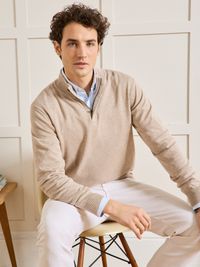Cyrillus - Pull col montant coton, soie et cachemire - Taille L - Beige