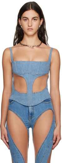 Mugler Blue Illusion Denim Tank Top