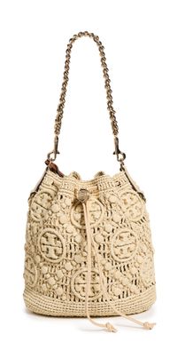 Tory Burch T Monogram Raffia Bucket Bag Natural One Size