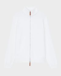 Cotton-Silk Tape Fitted Bomber Sweater