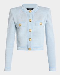 Buttoned Striped Knit Crop Cardigan