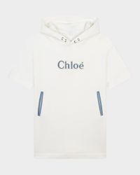 Girl's Denim Embroidered Logo-Print Denim Dress, Size 8-14