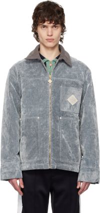 Casablanca Blouson gris en denim à aspect peau de pêche