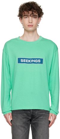 SEEKINGS Green Cotton Long Sleeve T-Shirt