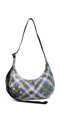BAGGU Medium Nylon Crescent Bag Green Star Plaid One Size