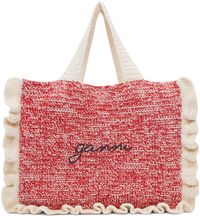 GANNI Red & White Cotton Crochet Frill Tote
