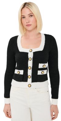 L'AGENCE Monette Square Neck Cardigan Black/Ivory XL
