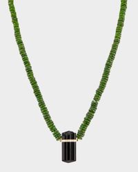 Aurora Chrome Diopside Black Tourmaline Diamond Bar Charm Necklace