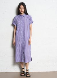 Maison 123 - Robe midi col classique à rayures - Taille L - Violet