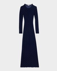 Studded Long-Sleeve Wool Maxi Dress