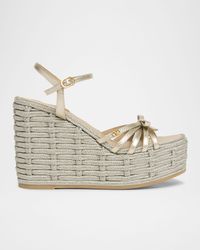 Metallic Bow Ankle-Strap Wedge Espadrilles