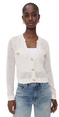 L'AGENCE Blanca Sequin Crop Cardigan Ivory/Gold S