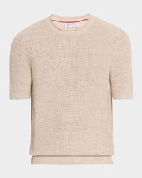 Men's Ribbed Linen and Cotton Short-Sleeve Crewneck Sweater