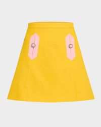 Contrast Seamed Short Wool Skirt