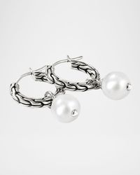 Sterling Silver JH Essential Pearl Hoop Earrings, 16mm