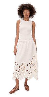 Ulla Johnson Rosaline Sleeveless Drop Waist Knit Midi Dress Cowrie L