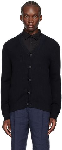 Sunspel Cardigan bleu marine en tricot texturé