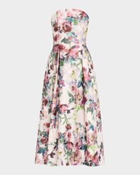 Strapless Floral Jacquard Midi Dress