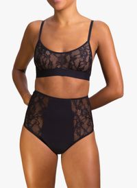 Rejeanne - Culotte menstruelle taille haute flux moyen en dentelles - Taille 42 - Noir