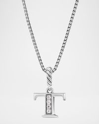 Pave Initial Pendant Necklace with Diamonds in Silver, 17mm