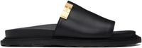 Moschino Black Calfskin Logo Plaque Sandals