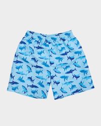 Boy's Shark-Print Swim Shorts, Size 2-4