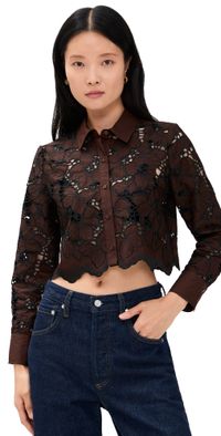 L'AGENCE Seychelle Cropped Button Down Hot Fudge/Black XL