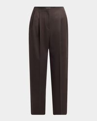 Pleated Wool Straight-Leg Ankle Trousers