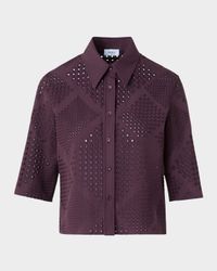 Diamond Eyelet Cropped Cotton Poplin Blouse