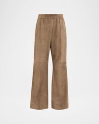 Suede Wide-Leg Pull-On Trousers