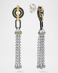 Black Caviar Beaded Drop Tassel Earrings