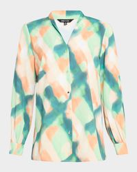 Abstract-Print Crepe De Chine Blouse