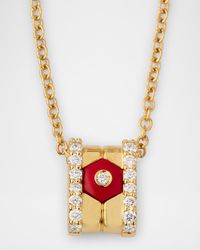 Baia Sommersa Pendant Necklace in 18K Yellow Gold with White Diamonds and Red Coral Paste