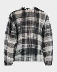 Briggs Fur-Print Balloon-Sleeve Silk Blouse