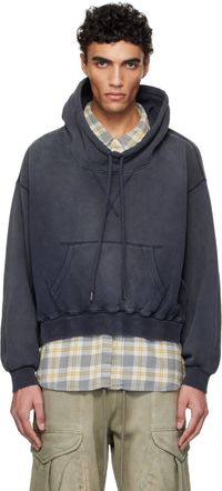 R13 Pull molletonné écourté bleu marine à col cheminée