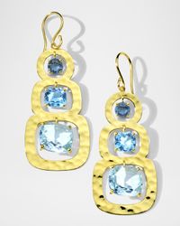 Rock Candy Rainbow Crinkle 3-Stone Earrings in 18K Gold