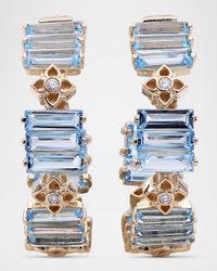 18K Yellow Gold Diamond and Baguette Swiss Blue Topaz Hoop Earrings