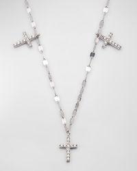 14K Yellow Gold Flawless Triple Mini Cross Charm Necklace