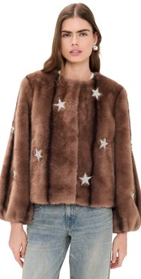 Cinq à Sept Mixed Star Faux Mink Benson Coat Taupe S