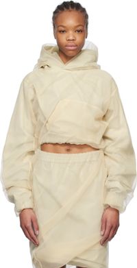 We11done Beige Layered Cropped Hoodie