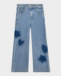 Girl's Rhinestone Wide-Leg Denim Jeans, Size 7-14