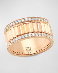 Clive Rose Gold Narrow Fluted Band Ring with Diamonds Rails