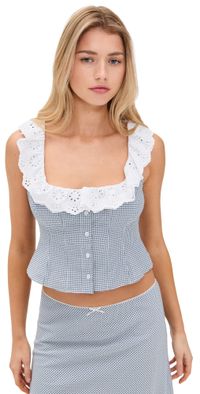 GUIZIO Gingham Paloma Lace Top Powder Blue S