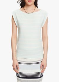 Esprit - Tee-shirt droit col bateau en coton mélangé - Taille L - Vert