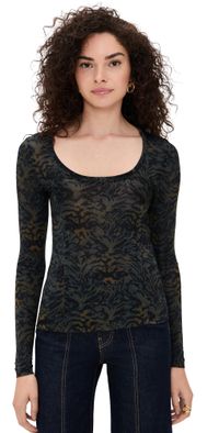 Ulla Johnson Aris Jersey Long Sleeve U-Neck Top DESERT JASPER L