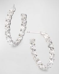 18K White Gold Inside Out Diamond Hoop Earrings, 4.80tcw, 0.5"L