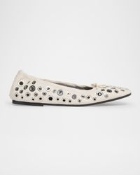 Amy Grommet Zip Leather Ballerina Flats