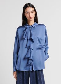 Momoni - Chemise droite à volants en soie - Taille 46 - Blanc