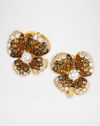 18K Yellow Gold Flower Earrings with Diamonds and Citrine